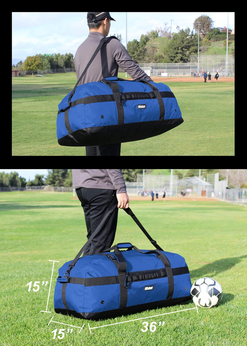 Fitdom 132L 36" Heavy Duty Extra Large Sports Gym Equipment Travel Duffel Bag W/Adjustable Shoulder & Compression Straps. Perfect for Soccer Baseball Basketball Hockey Football Team Coaches & More - Image 2